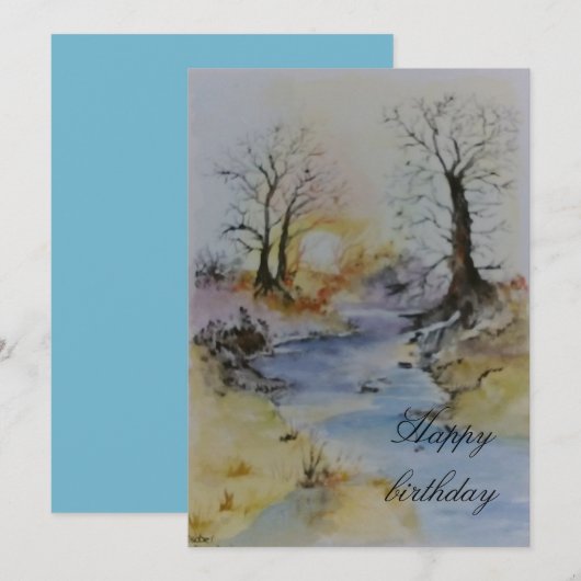 Waterverf zonsondergang op rivier- en landschapsge (Voorkant / Achterkant)