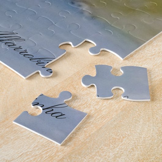 Waterverf zonsondergang op rivier- en landschapsge legpuzzel (Zijkant)