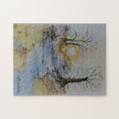 Waterverf zonsondergang op rivier- en landschapsge legpuzzel (Horizontaal)