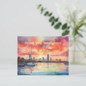 Waterverf zonsondergang over Miami van Biscayne Ba Briefkaart (Staand voorkant)