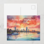 Waterverf zonsondergang over Miami van Biscayne Ba Briefkaart (Voorkant / Achterkant)
