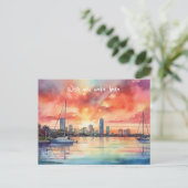 Waterverf zonsondergang over Miami van Biscayne Ba Briefkaart (Staand voorkant)