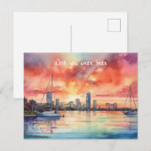 Waterverf zonsondergang over Miami van Biscayne Ba Briefkaart (Voorkant / Achterkant)
