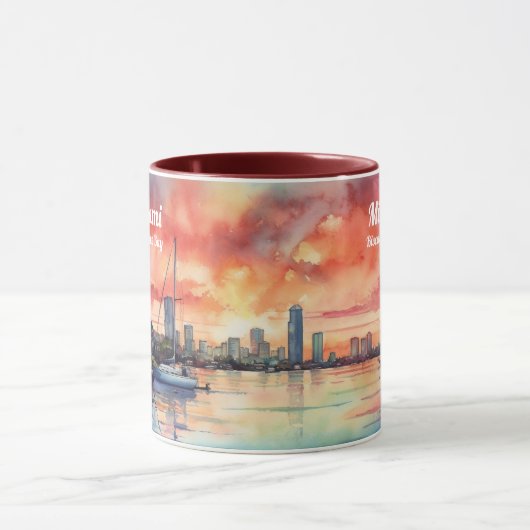 Waterverf zonsondergang over Miami van Biscayne Ba Mok (Midden)