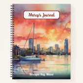 Waterverf zonsondergang over Miami van Biscayne Ba Notitieboek (Voorkant)