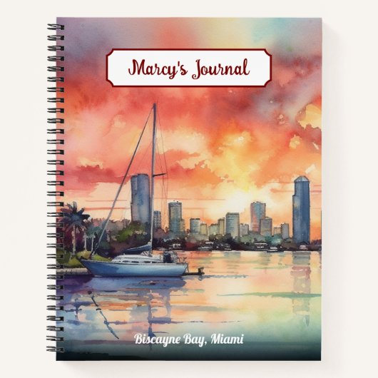 Waterverf zonsondergang over Miami van Biscayne Ba Notitieboek (Voorkant)