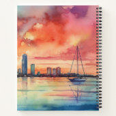Waterverf zonsondergang over Miami van Biscayne Ba Notitieboek (Achterkant)