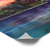 Waterverf zonsondergang over Miami van Biscayne Ba Poster (Hoek)