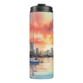 Waterverf zonsondergang over Miami van Biscayne Ba Thermosbeker (Voorkant)