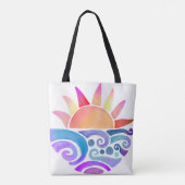 Waterverf Zonsondergang Over Water met Monogram Tote Bag (Achterkant)