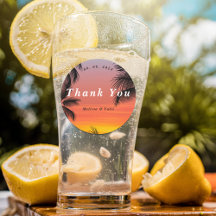 Waterverf zonsondergang palmstrand dank u bruiloft