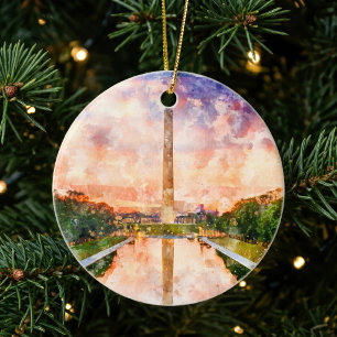 Waterverf Zonsondergang Reflectie Washington Monum Keramisch Ornament