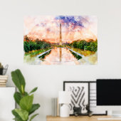 Waterverf Zonsondergang Reflectie Washington Monum Poster (Thuiskantoor)