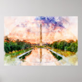 Waterverf Zonsondergang Reflectie Washington Monum Poster (Voorkant)