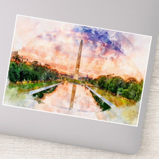 Waterverf Zonsondergang Reflectie Washington Monum Sticker