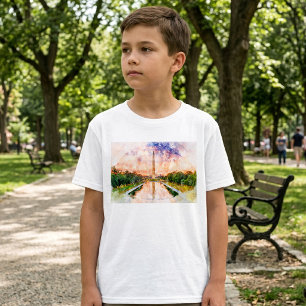 Waterverf Zonsondergang Reflectie Washington Monum T-shirt