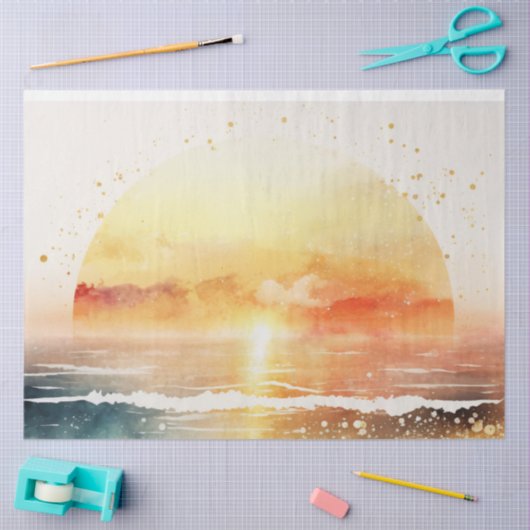 Waterverf Zonsondergang Serie Ontwerp 4 Tissuepapier (Craft)
