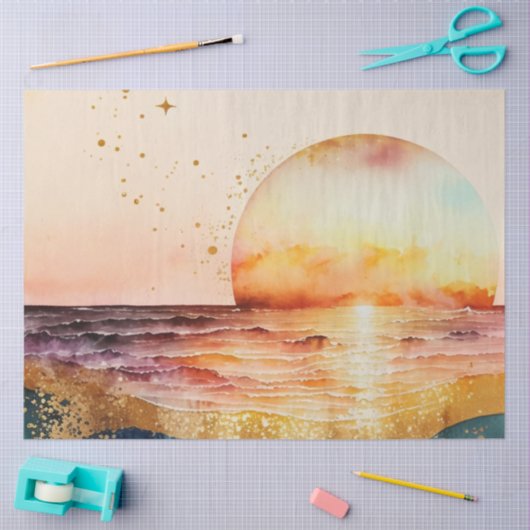 Waterverf Zonsondergang Serie Ontwerp 5 Tissuepapier (Craft)