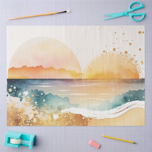 Waterverf Zonsondergang Serie Ontwerp 7 Tissuepapier (Craft)