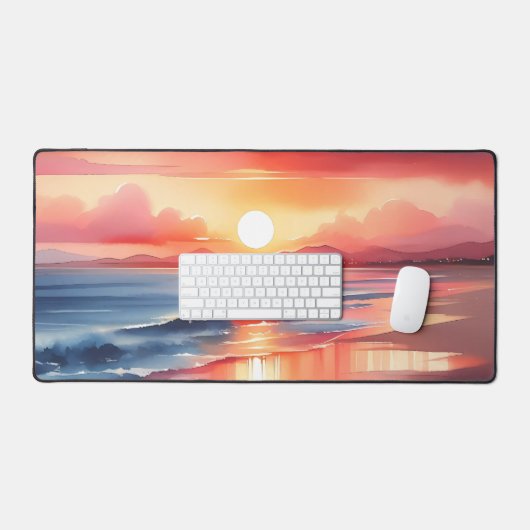 Waterverf zonsondergangen over zandstranden bureaumat (Keyboard & Muis)