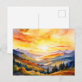 Waterverf zonsopgang boven bergketen briefkaart (Voorkant / Achterkant)