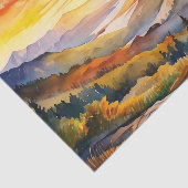 Waterverf zonsopgang boven bergketen tissuepapier (Detail)