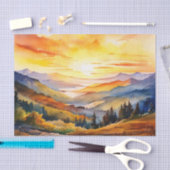 Waterverf zonsopgang boven bergketen tissuepapier (Craft)