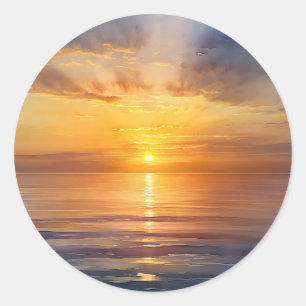 Waterverf zonsopgang boven rustig Zee Ronde Sticker