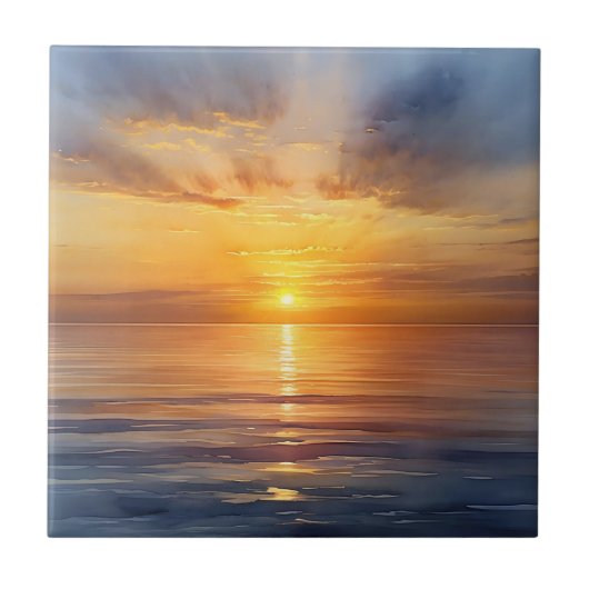 Waterverf zonsopgang boven rustig Zee Tegeltje (Voorkant)