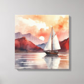 Waterverf zonsopgang met jacht canvas afdruk (Voorkant)
