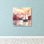 Waterverf zonsopgang met jacht canvas afdruk (Insitu (Houten vloer))