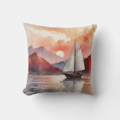 Waterverf zonsopgang met jacht kussen (Voorkant)