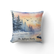 Waterverf Zonsopgang Winter Vogels Meer Kerstmis