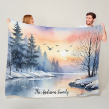 Waterverf Zonsopgang Winter Vogels Meer Persoonlij