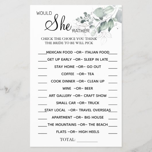 Waterverf Zou ze liever een douchespelkaart hebben Flyer (Voorkant)