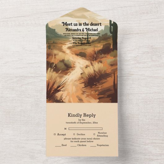 Waterverf Zuidwestelijke Woestijn en Cactus Bruilo All In One Uitnodiging (Binnen)