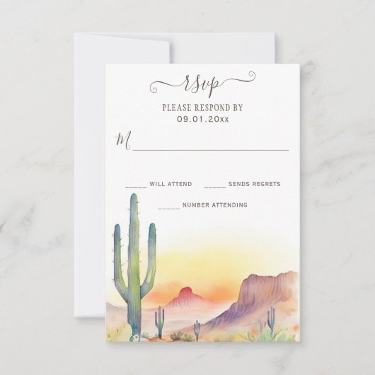 Waterverf Zuidwestelijke Woestijn en Cactus Bruilo RSVP Kaartje (Voorkant)