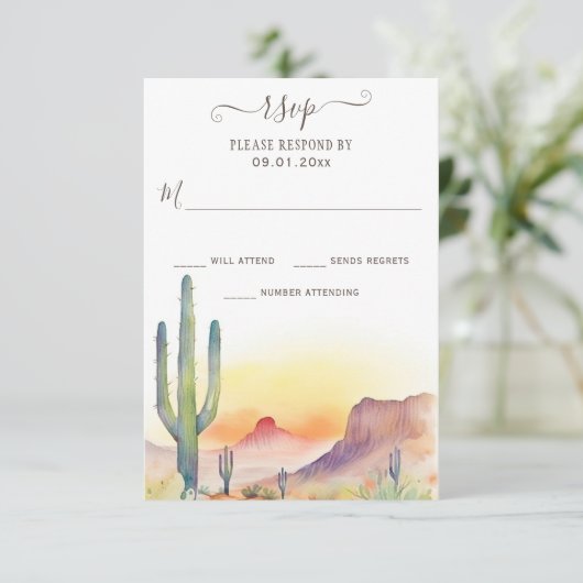 Waterverf Zuidwestelijke Woestijn en Cactus Bruilo RSVP Kaartje (Staand voorkant)