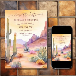 Waterverf Zuidwestelijke Woestijn en Cactus Bruilo Save The Date