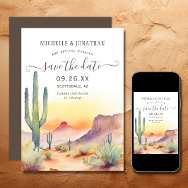 Waterverf Zuidwestelijke Woestijn en Cactus Bruilo Save The Date