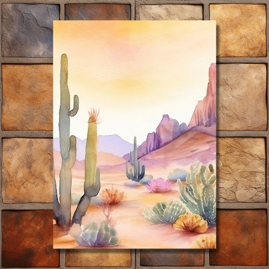 Waterverf Zuidwestelijke Woestijn en Cactus Bruilo Save The Date