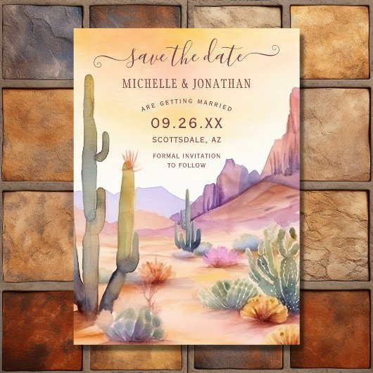 Waterverf Zuidwestelijke Woestijn en Cactus Bruilo Save The Date