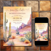 Waterverf Zuidwestelijke Woestijn en Cactus Bruilo Save The Date