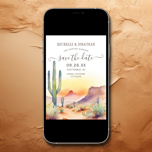 Waterverf Zuidwestelijke Woestijn en Cactus Bruilo Save The Date