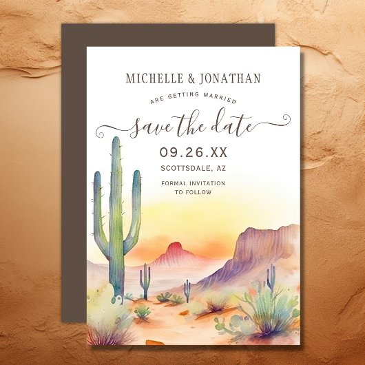 Waterverf Zuidwestelijke Woestijn en Cactus Bruilo Save The Date