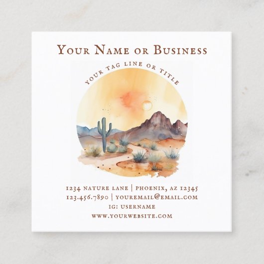 Waterverf Zuidwestelijke Woestijn en Cactus Vierkante Visitekaartje (Voorkant)