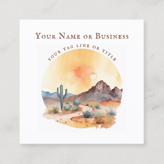 Waterverf Zuidwestelijke Woestijn en Cactus Vierkante Visitekaartje (Voorkant)