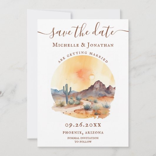 Waterverf Zuidwestelijke Woestijn FOTO Bruiloft Save The Date (Voorkant)
