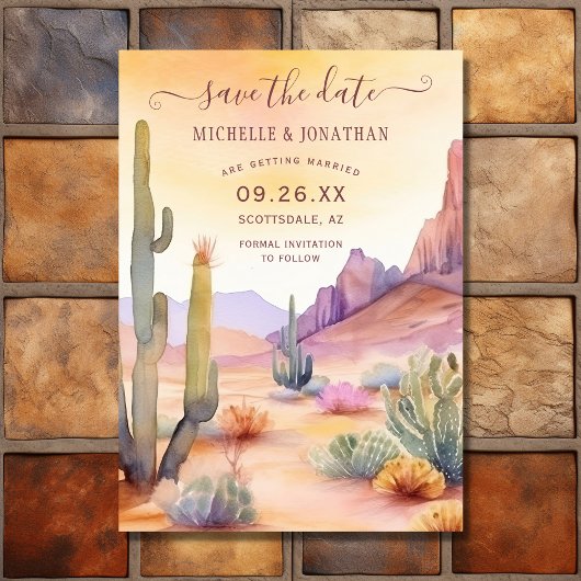 Waterverf zuidwestelijke woestijn foto bruiloft save the date