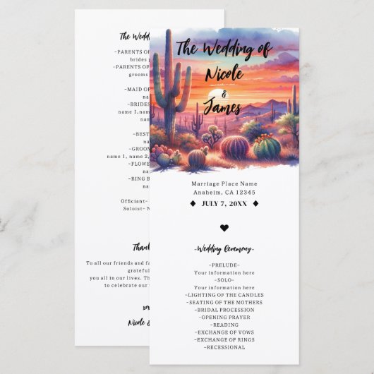 Waterverf Zuidwesters programma voor zonsondergang Programmakaart (Voorkant / Achterkant)